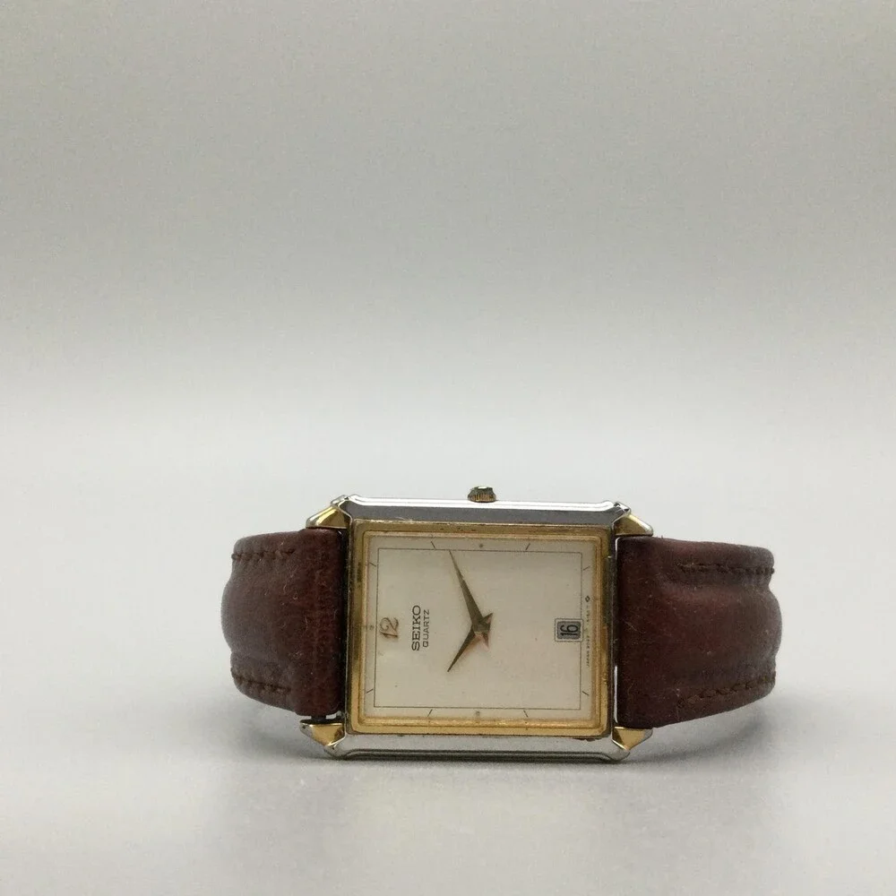 Vintage Seiko Mens Watch 26mm Two Tone Brown Leather Date 9029-5100 New Battery